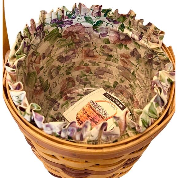 Longaberger 1996 May Series SWEET PEA BASKET + LINER & PROTECTOR Made USA 9" - Picture 2 of 8